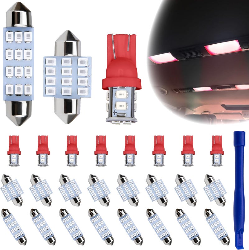 ecocstm 24 PCS Led Lights for Car Interior, 194 T10 DE3175 578 31mm 42mm Luces Led Para Carro, Accesorios Para Carro for Car Map License Plate Door Side Marker Cornering Trunk Light (Red) - Image 1
